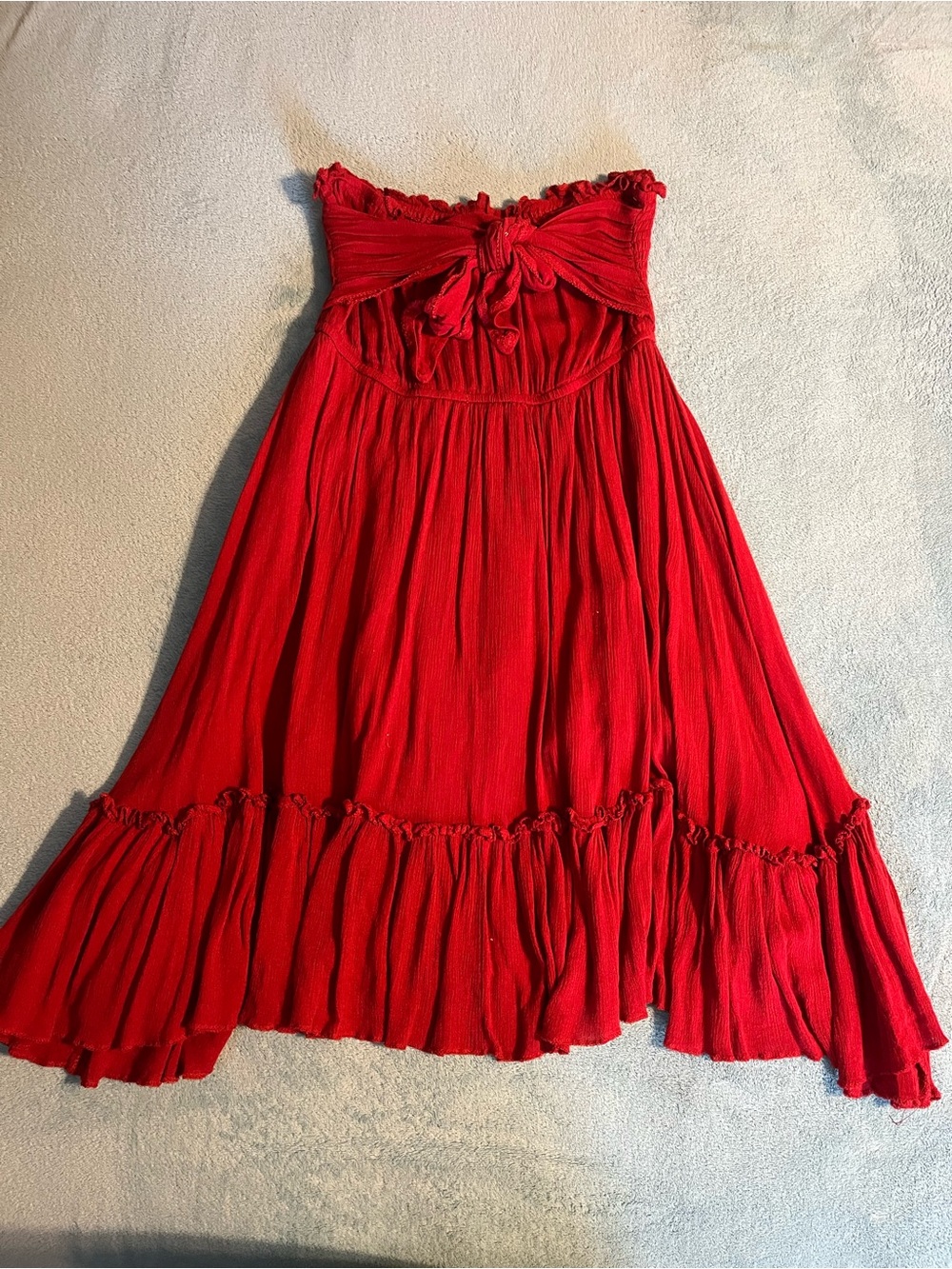 Red Strapless Ruffle Dress - Picture 2 of 4
